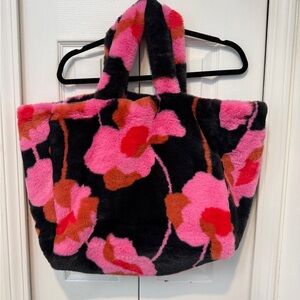 CAbi Pink and Black Floral Faux Fur Tote